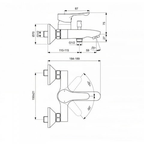 Set baterii baie Ideal Standard Alpha 3 in 1 crom BC486AA BC654AA B1489AA [3]