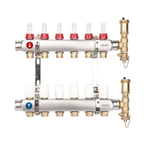 Distribuitoare incalzire pardoseala - Set distribuitoare inox 5 cai 1" Base Inox Valvex
