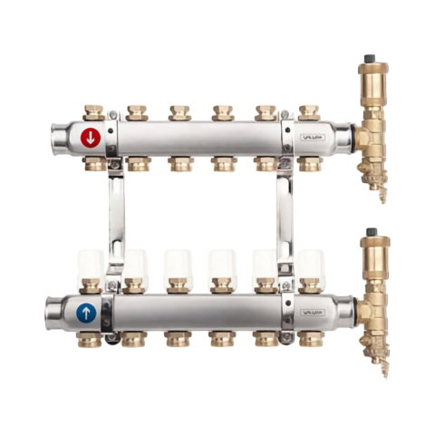Distribuitoare incalzire pardoseala - 6085330 - Kit distribuitor inox 5 cai 1"