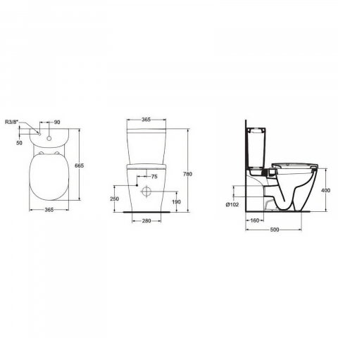 Set vas WC CONNECT evacuare laterala, rezervor ARC alimentare laterala si capac fix Ideal Standard [1]