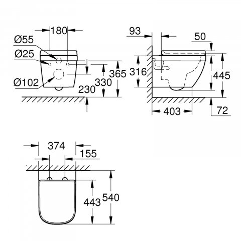 Set vas wc suspendat Grohe Euro Ceramic Rimless 54 x 37 cm si capac cu inchidere lenta, alb [1]