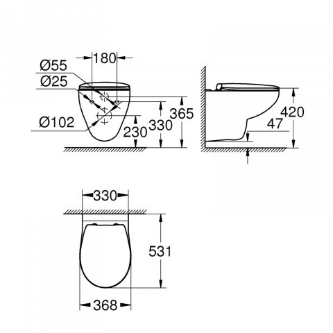 Set vas wc suspendat Grohe Bau Ceramic 53 x 37 cm si capac cu inchidere normala, alb [2]