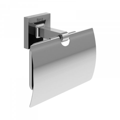 Accesorii baie - Suport hartie igienica Cubica, cu capac, crom lucios Roca