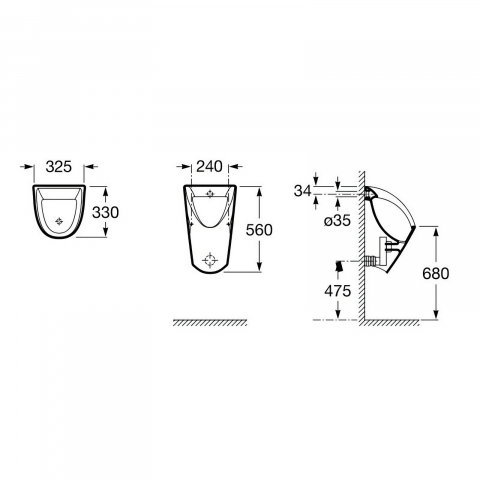 Urinar din portelan cu alimentare din spate 325 x 330 x 560 mm Chic Roca [1]