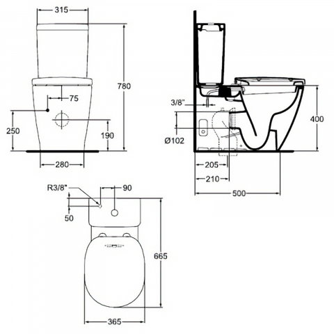 Vas WC CONNECT BTW cu funtie de bideu 66.5 x 36.5 cm Ideal Standard [7]