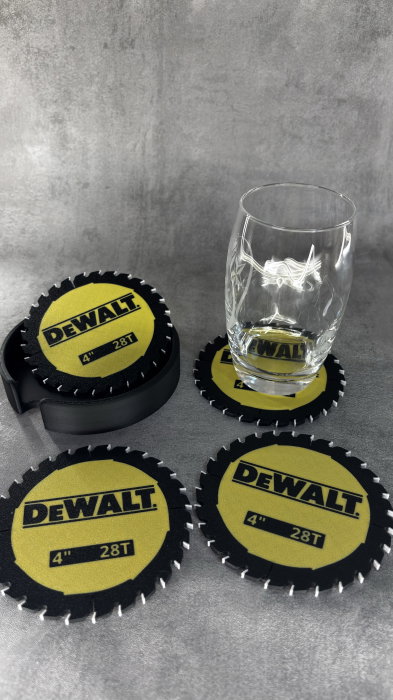 Set 4 suporturi pahare printate 3D cu suport depozitare, design industrial tip disc circular [6]