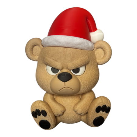 Decor 3D - Figurină Ursuleț cu Moș Crăciun, imprimat 3D, 18 cm