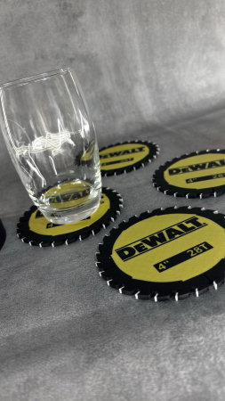 Set 4 suporturi pahare printate 3D cu suport depozitare, design industrial tip disc circular [4]