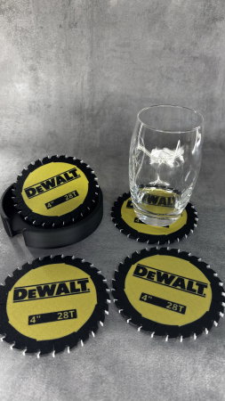 Set 4 suporturi pahare printate 3D cu suport depozitare, design industrial tip disc circular [5]