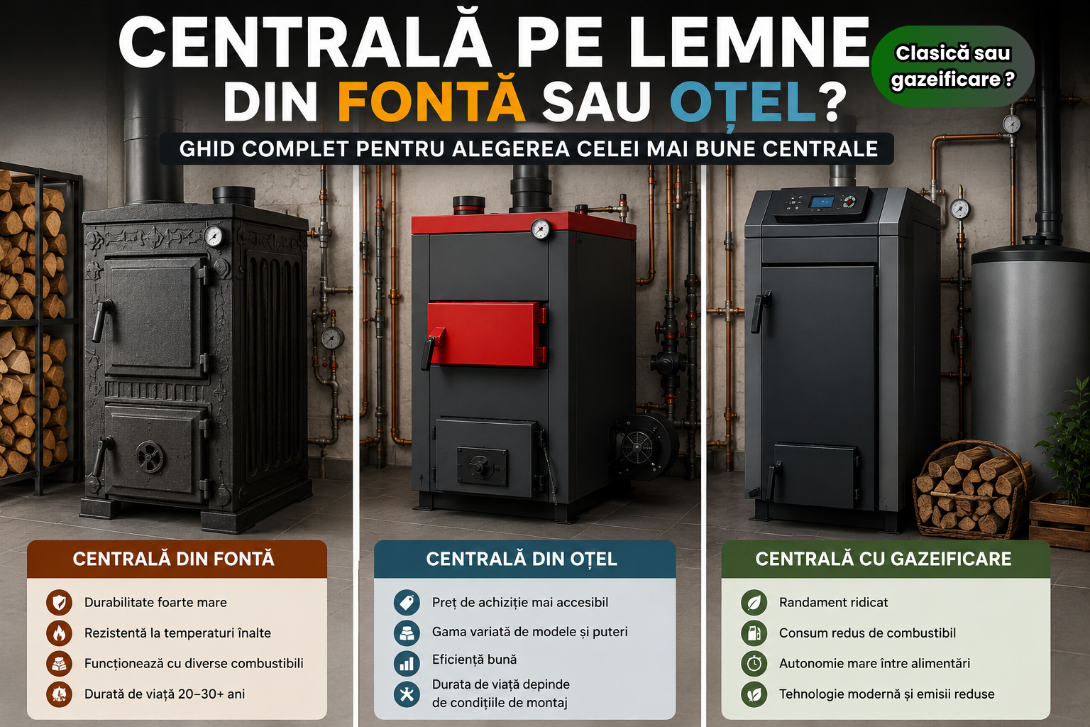 Centrală pe lemne din fontă sau oțel?  Ghid complet pentru alegerea celei mai bune centrale în 2026