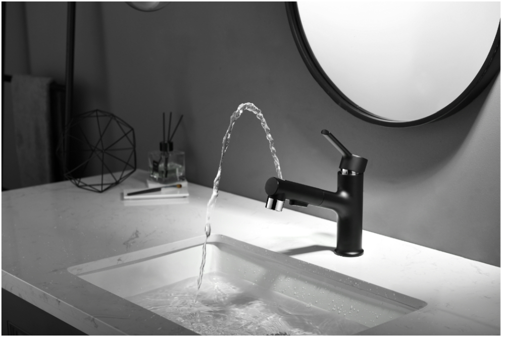 Baterie lavoar Evosanitary negru mat – inox 305, duș extractibil [2]