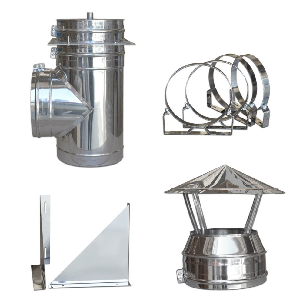 Kit exterior coș fum dublu perete izolat cu vată ceramică 2.5 mm, Ø200 mm – Complet pentru montaj [1]