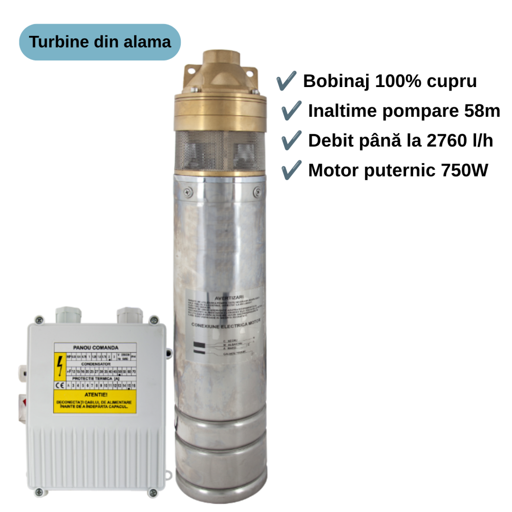 Pachet pompa submersibila 750W cu vas expansiune 24L si presostat mecanic [2]
