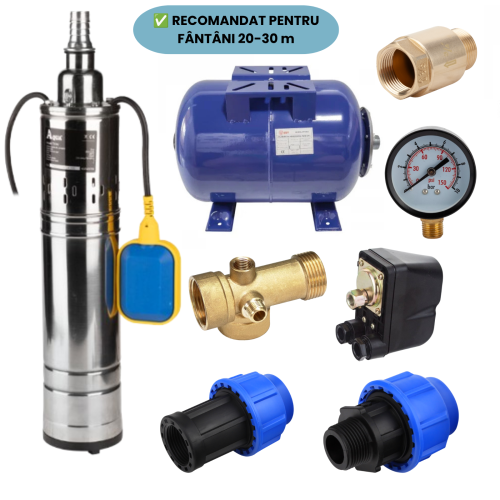 Pompa submersibila 750W kit complet hidrofor + vas 50L pentru put/fantana [2]