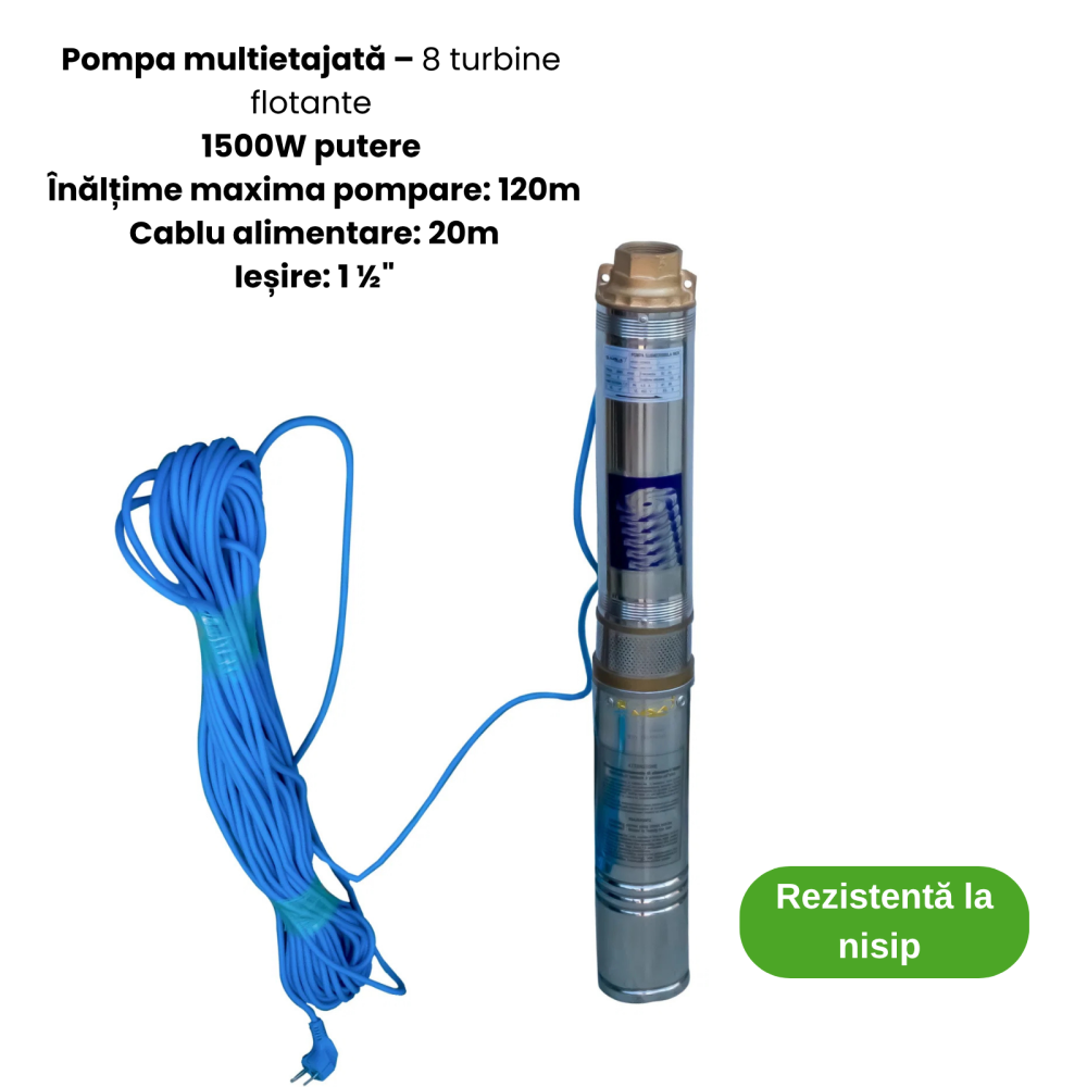 Pachet Pompa Submersibilă 8 Turbine EVOSANITARY + Accesorii Hidrofor | Debit 4000 l/h, 54 m, 750W [2]