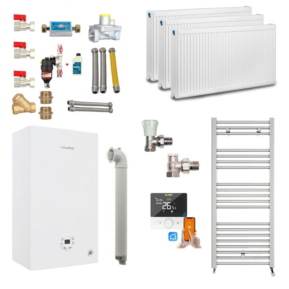 Pachet Apartament 2 Camere – Centrala Fondital Tenerife KC 24 kW + Calorifere + Termostat WiFi + Kit Armături + Robineți + Kit Evacuare [1]