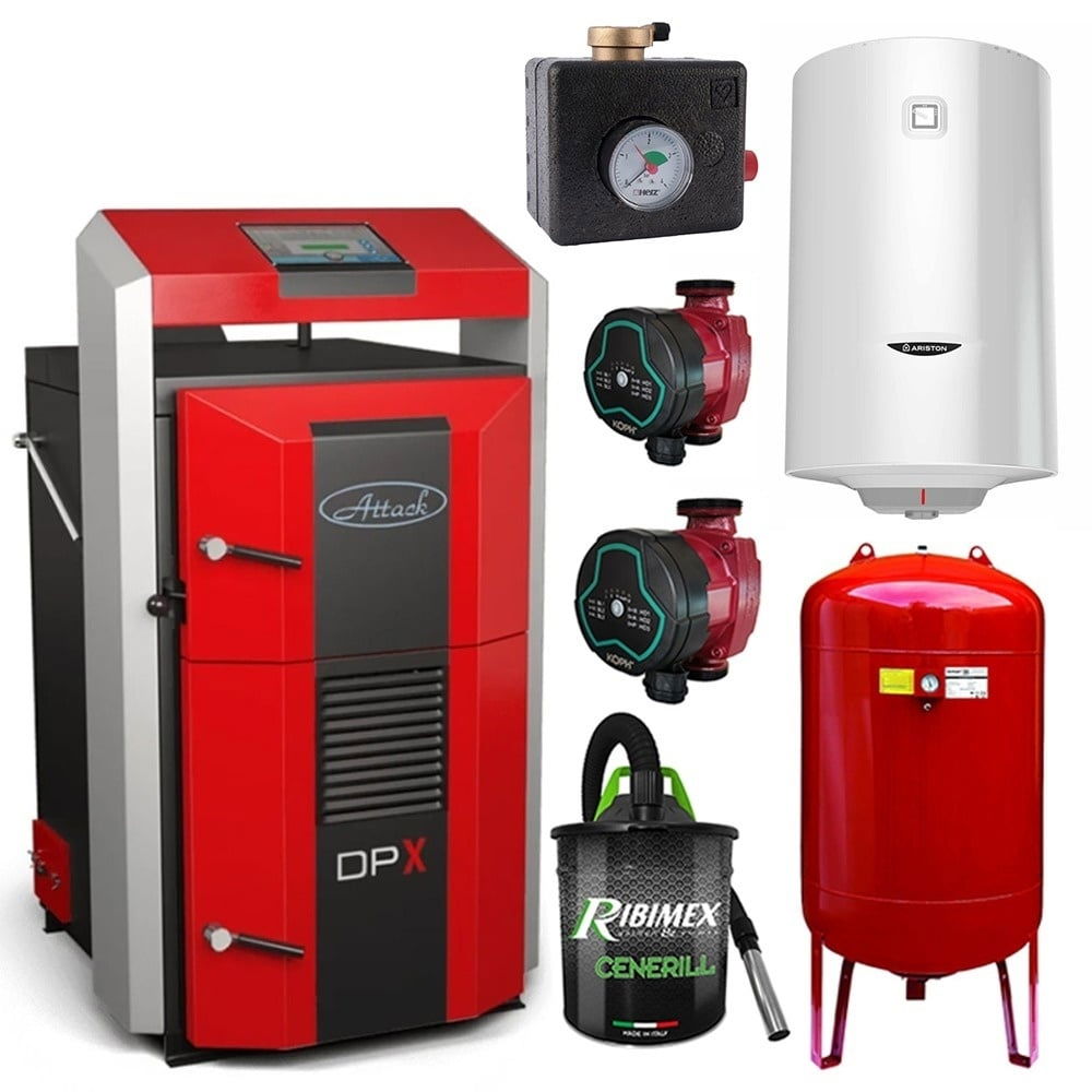 Pachet cazan pe lemne ATTACK DPX 25 kW – gazeificare, randament 91%, manta apă 100L, boiler 100L inclus [1]