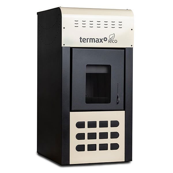 Pachet control inteligent - Termosemineu pe peleti Termax Kamin ECO, 25 kW, 160 mp, buncar peleti 45 kg, volum apa 42 litri, diametru cos fum ⌀80 mm, vas expansiune, pompa recirculare incluse, Crem si [5]