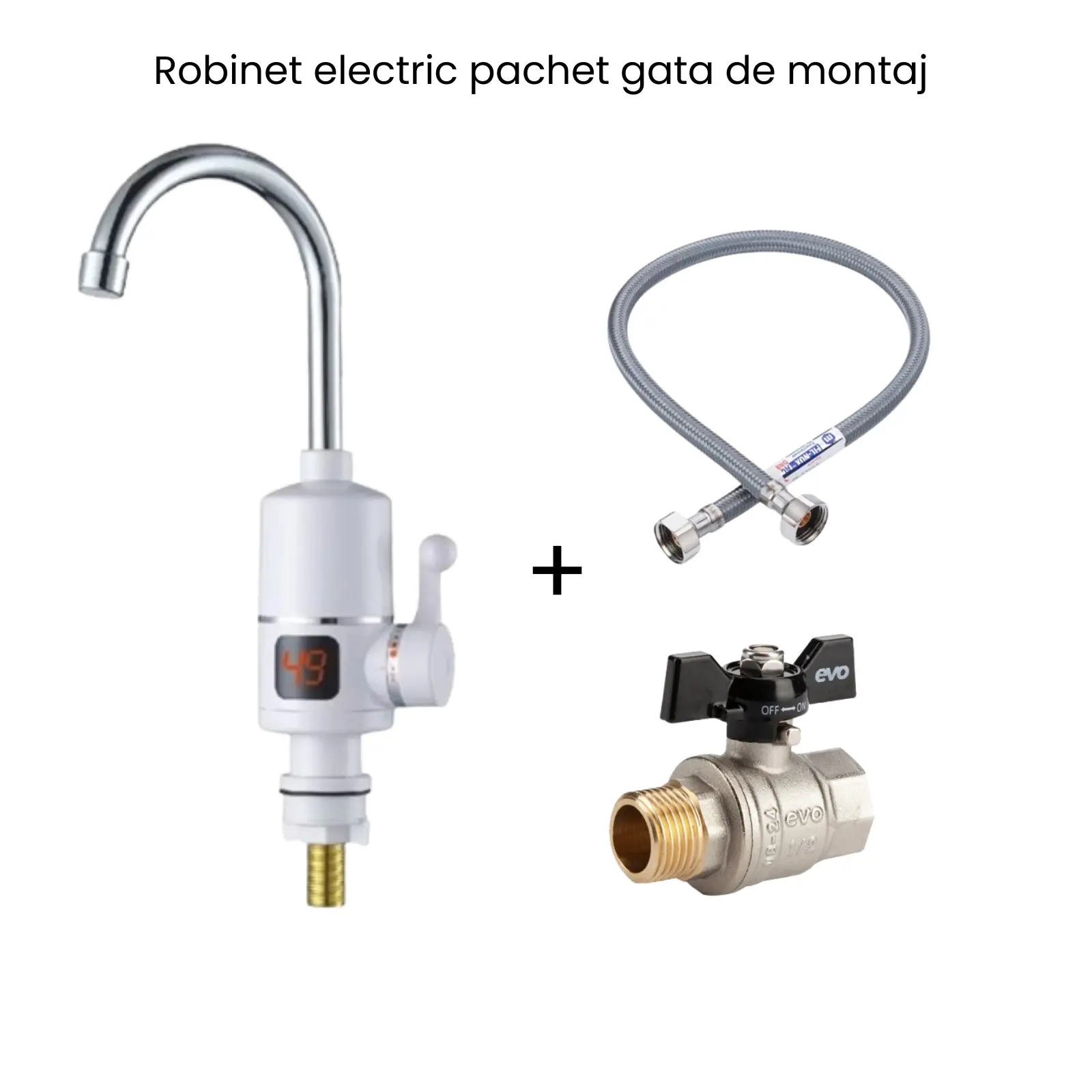 Pachet robinet electric instant apă caldă + racord flexibil 1/2x40cm + robinet trecere 1/2 – instalare rapidă și mentenanță ușoară | Comanda acum ! [1]