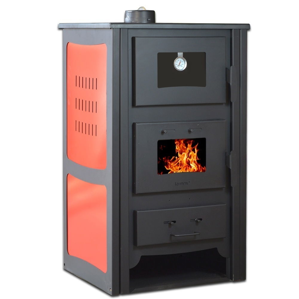 Pachet soba pe lemn Termax Doina, 12.2 kW, randament 84.17%, 80 m², cuptor de gatit integrat, Rosu, set accesorii, aspirator cenusa si suport lemne foc metalic Termax XL [2]