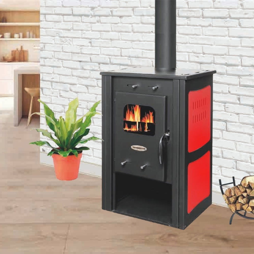 Pachet soba pe lemn Termax Haiduc, 7.02 kW, randament 85.74%, 45 m², Rosu, set accesorii, aspirator cenusa si suport lemne foc metalic Termax XL [4]