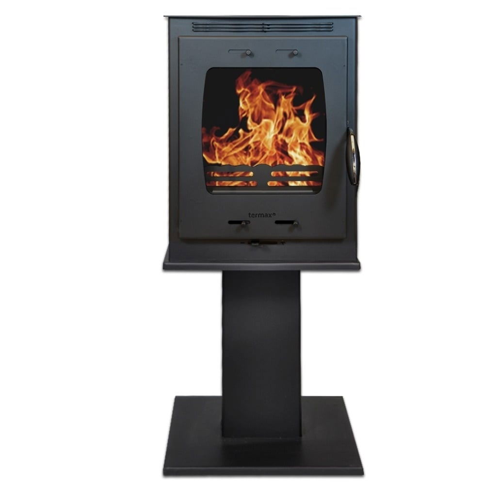 Pachet soba pe lemn Termax Vesta cu picior, 9.47 kW, randament 84.32%, 60 m², Negru, set accesorii, aspirator cenusa si suport lemne foc metalic Termax XL [2]