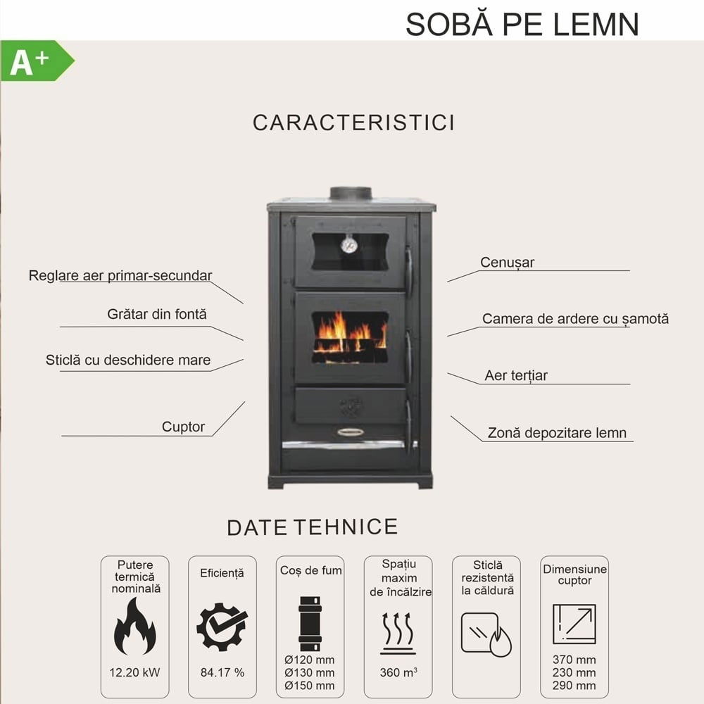 Pachet sobă pe lemne Termax Bucovina 12.2 kW + suport lemne [6]