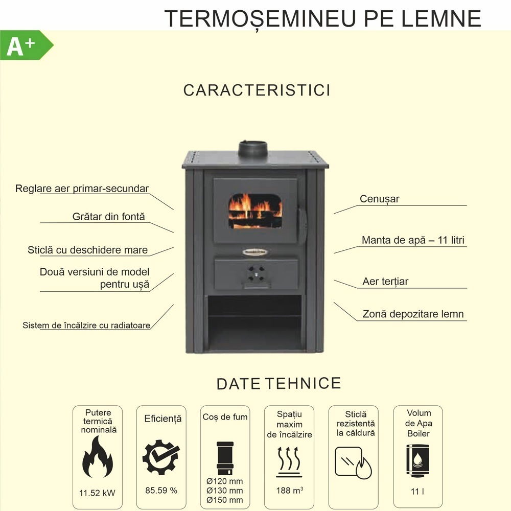 Pachet Termosemineu pe lemn Termax Decebal, 11.52 kW, randament 85.59%, 75 m², Bordo, Calorifere, Pompa Recirculare, Grup siguranta, Vas expansiune, Robineti tur/retur, Aspirator cenusa si set accesor [8]