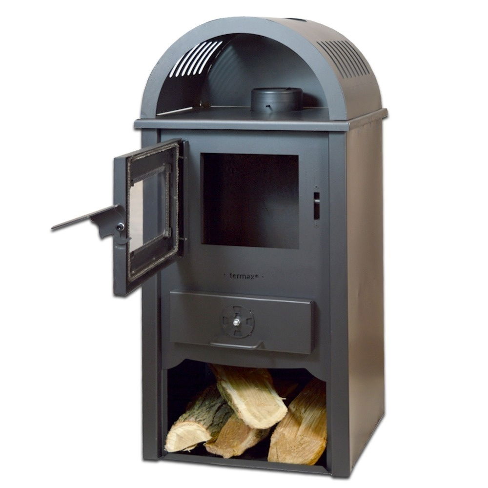 Pachet termosemineu pe lemn Termax Faurar, 11.52 kW, randament 85.59%, 75 m², Antracit si suport lemne foc metalic Termax M cu design vertical si robust, 50 x 40 x 36 cm [4]