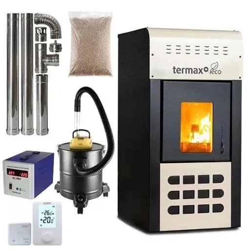 Pachet termosemineu pe peleți Termax Kamin ECO 25 kW – încălzire până la 160 mp, cu vas expansiune, pompă recirculare și accesorii incluse [1]