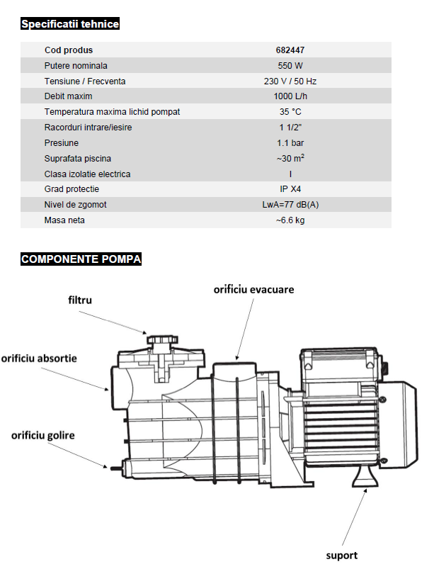 Pompă piscină PP550 EvoSanitary 550W cu filtru [4]