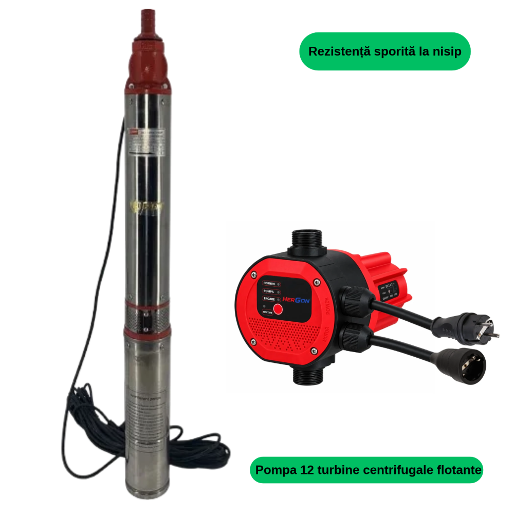 Pompa Submersibilă 1800W cu 12 Turbine + Prescontrol Electronic | Debit 4000 l/h, 54 m [2]