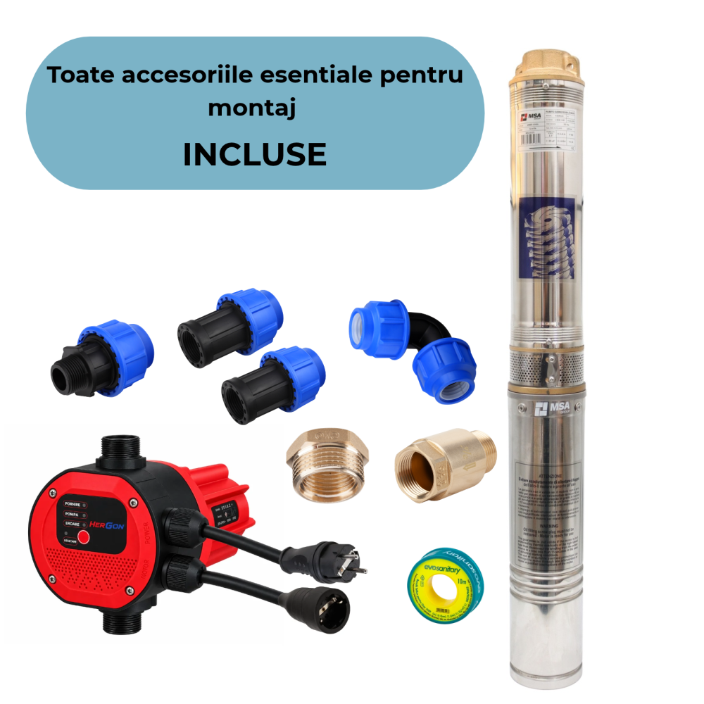 Pompa Submersibilă 1.5KW 2CP 8 Turbine 120m + Presostat Electronic Hergon [4]