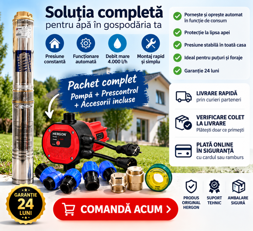 Pompa Submersibilă 1.5KW 2CP 8 Turbine 120m + Presostat Electronic Hergon [5]