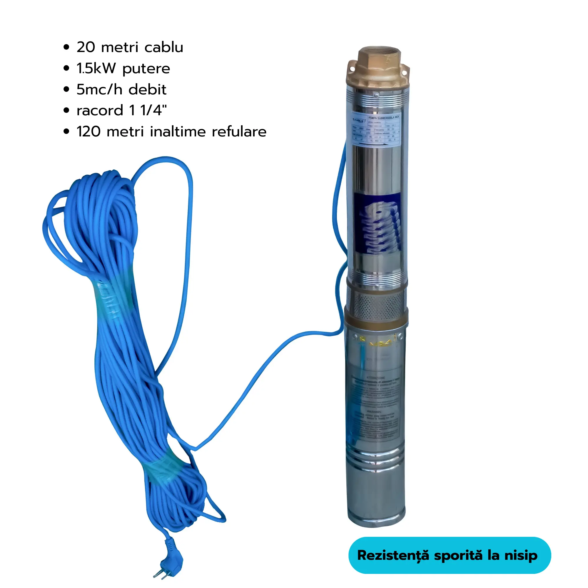 Pompă submersibilă 1.5KW 120m | 8 turbine flotante rezistentă la nisip [2]