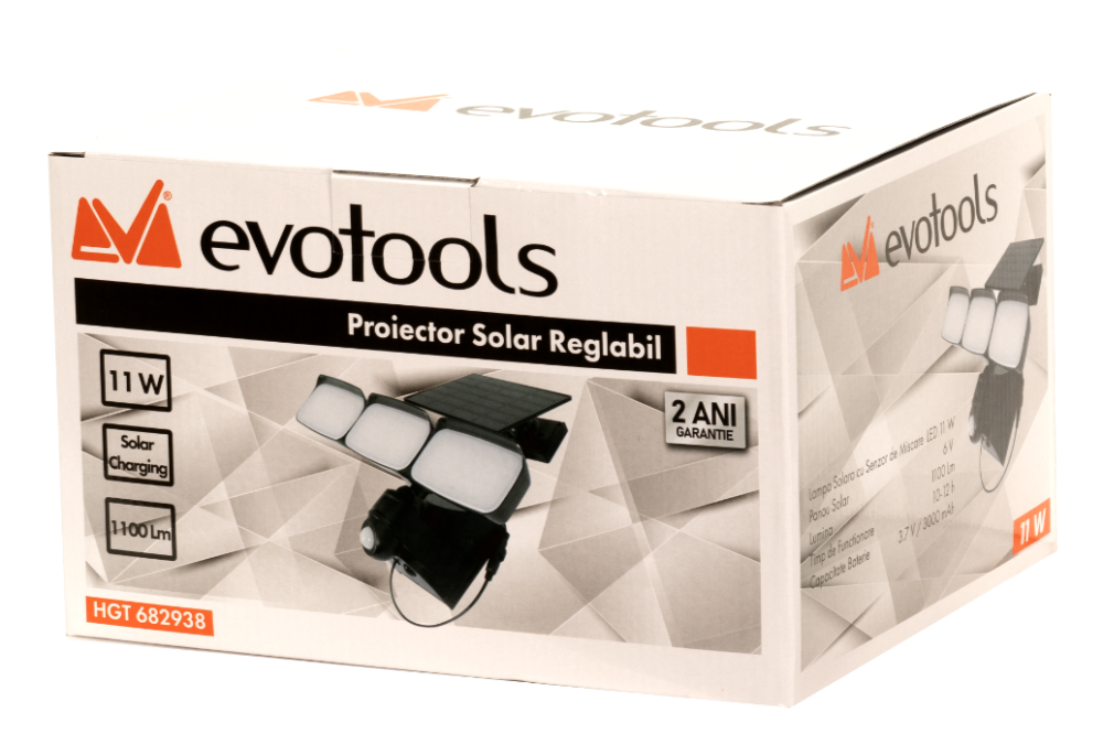 Proiector Solar Reglabil 3 BecurI, 1100 Lm, IP44 - Evotools [2]