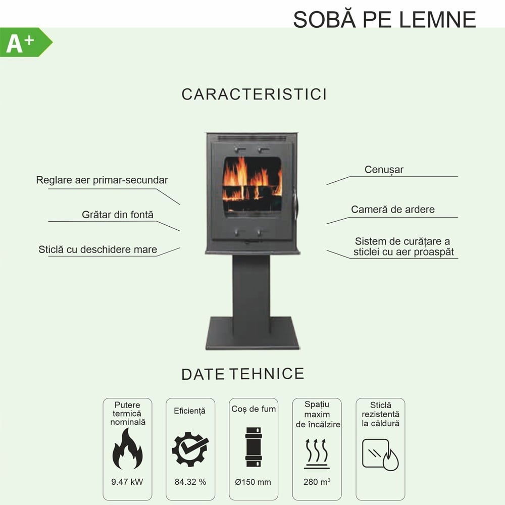 Sobă pe lemne Termax Vesta 9.47 kW – cu picior metalic [3]