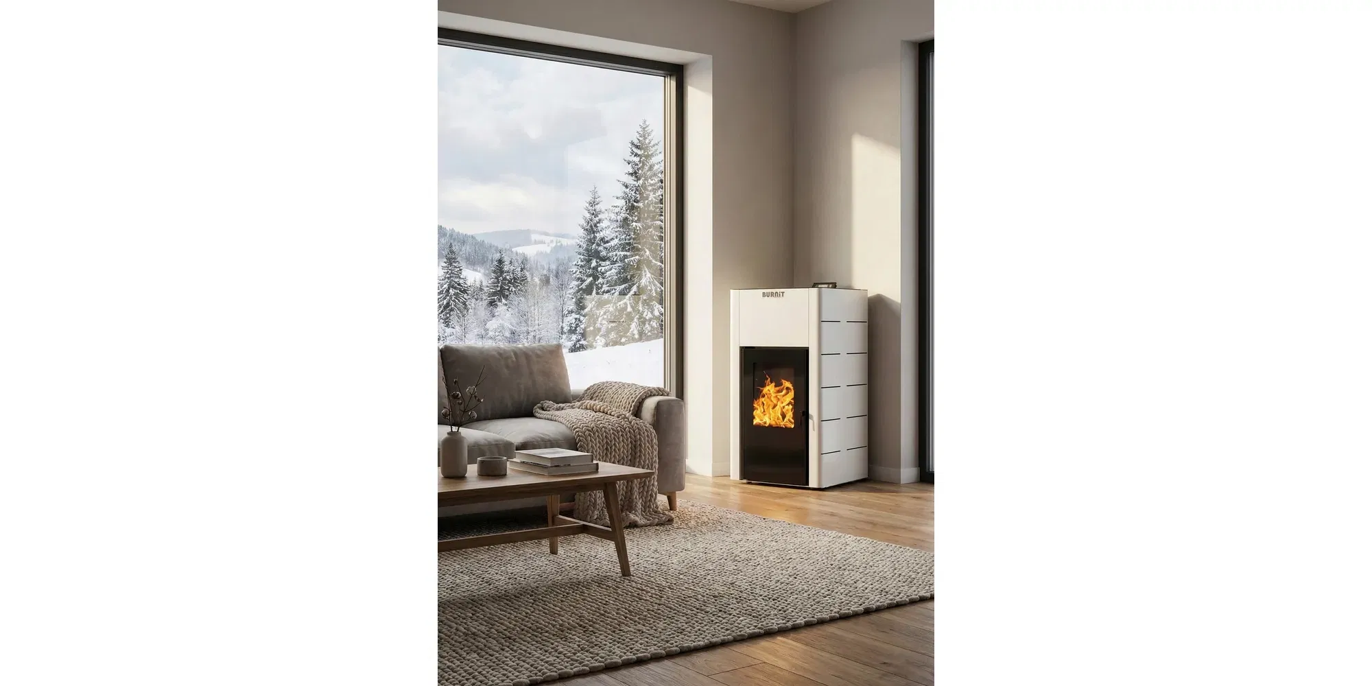 Termoșemineu pe peleți SUNSYSTEM BURNiT CONCEPT NEW 25 kW alb – centrală termohidraulică A+ [3]