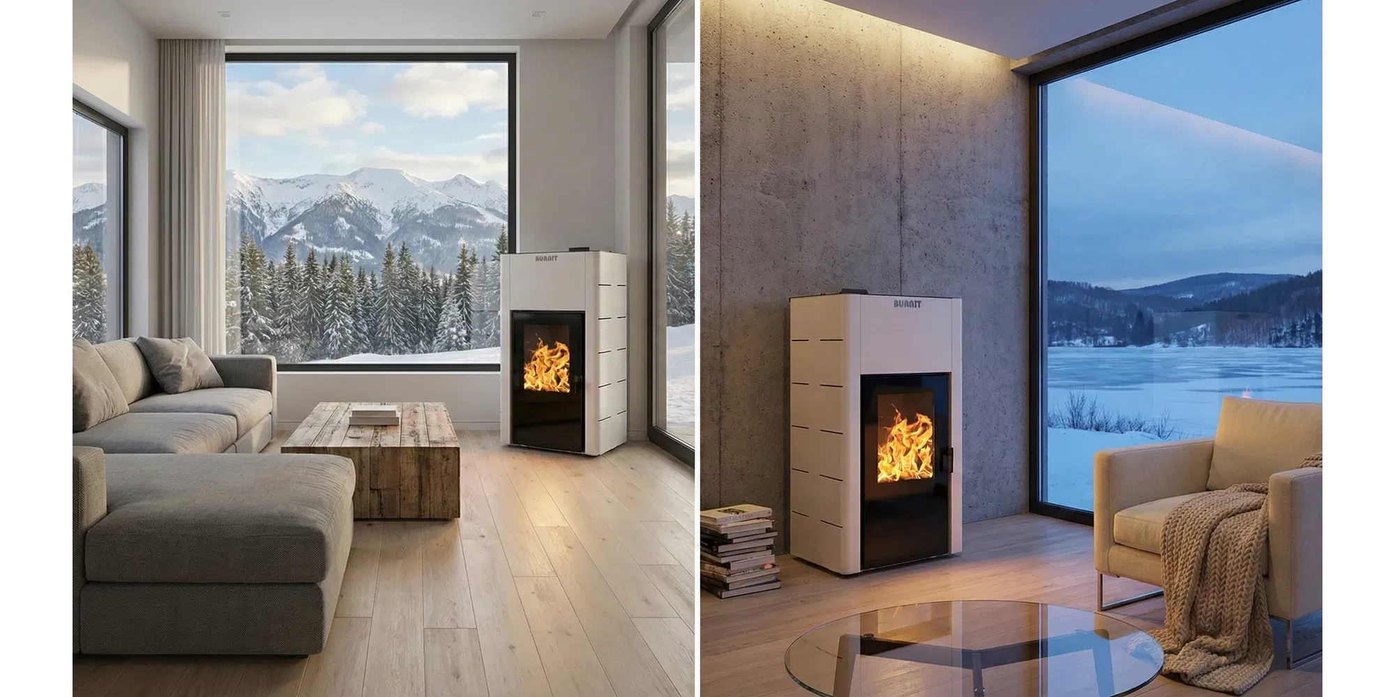 Termoșemineu pe peleți SUNSYSTEM BURNiT CONCEPT NEW 25 kW alb – centrală termohidraulică A+ [2]