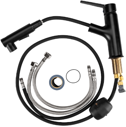 Baterie lavoar Evosanitary negru mat – inox 305, duș extractibil [2]