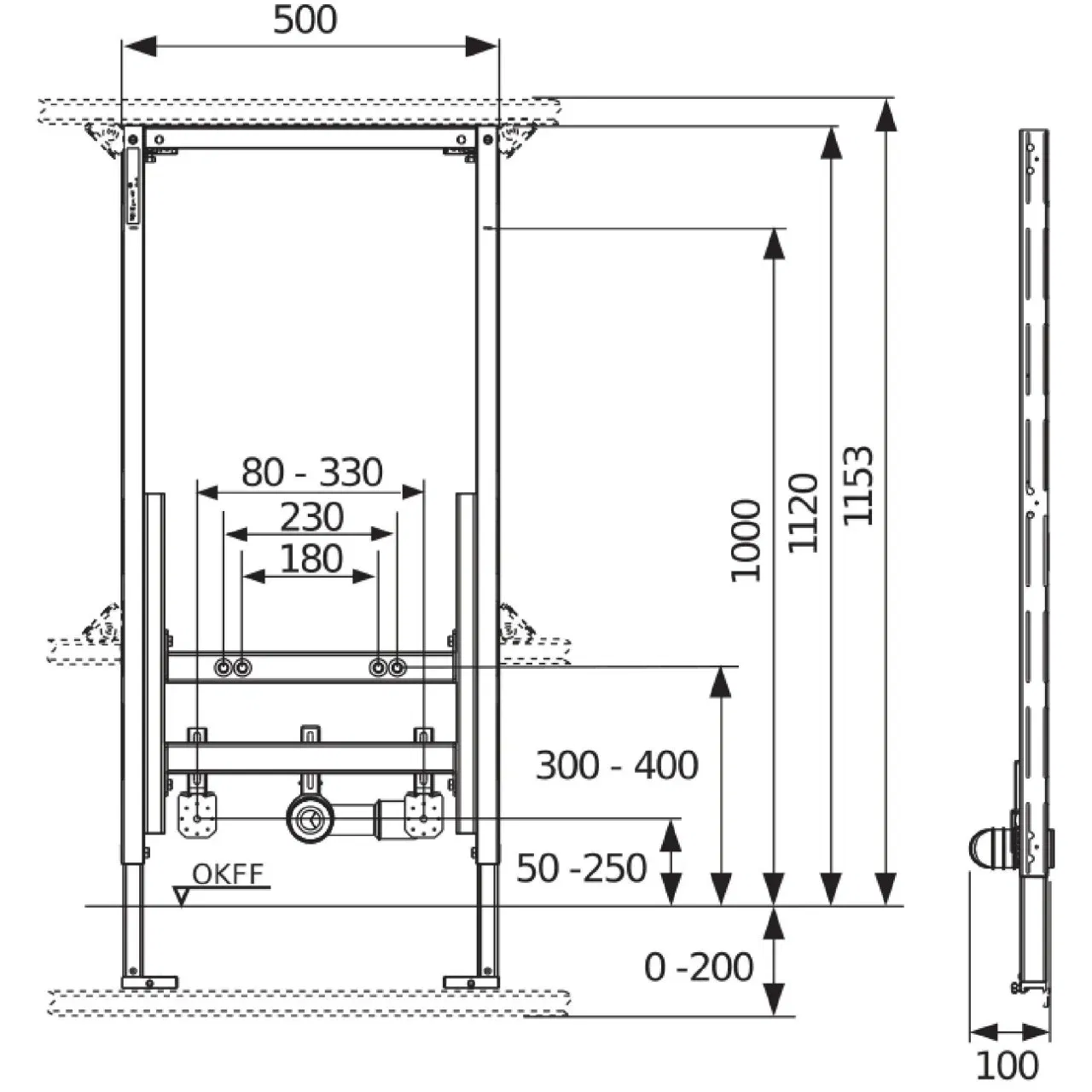 Cadru fixare bideu TECEprofil pentru bideu suspendat, inaltime de instalare 1120 mm [1]