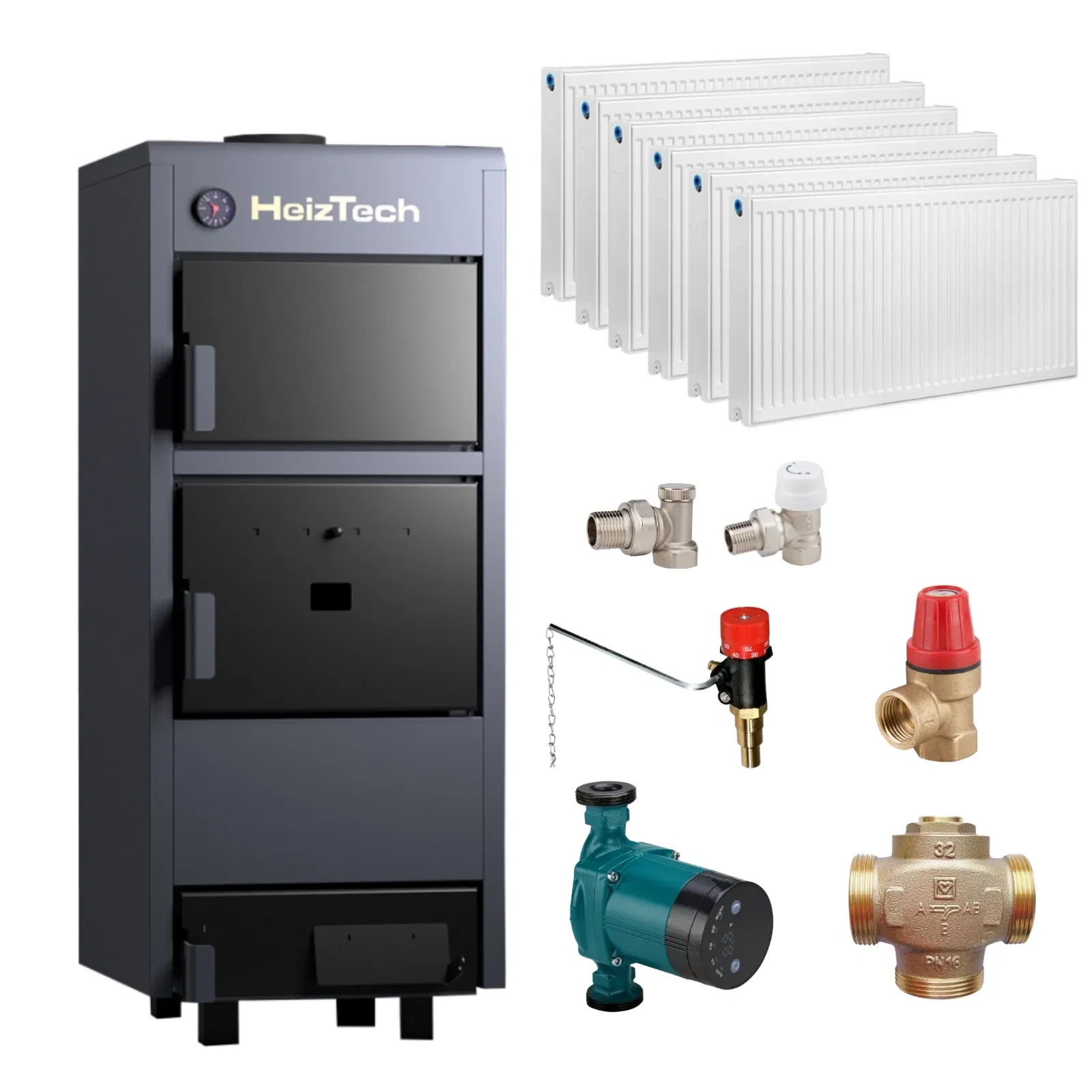 Centrale termice pe lemn - Cazan pe Lemne HeizTech 28 kW cu Radiatoare | Pachet Complet Încălzire
