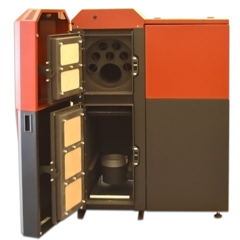 Centrala mixtă lemn peleți TERMAX TERRA 28 kW, încălzire 185 mp, buncăr 95 kg, randament 91%, alternativă la gaz [1]