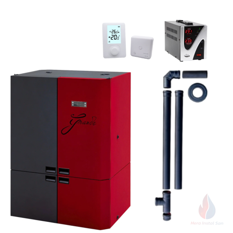 Centrale termice pe pelet - Cazan compact pe peleți GRANDE R-C 28 kW din oțel – randament >92%