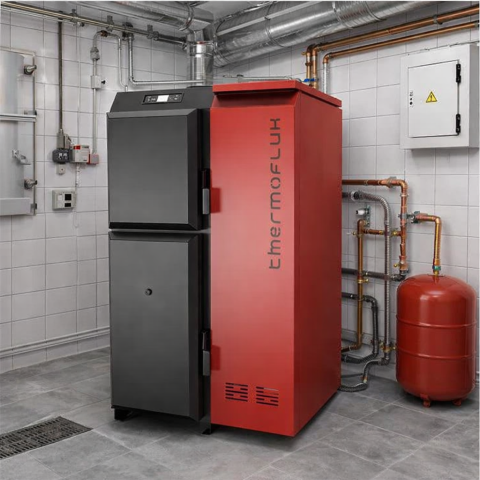 Centrala pe peleți/lemn Thermoflux Pelling 35 Maxi – rezervor dreapta, 35 kW [1]