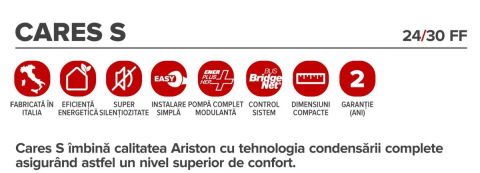 Centrala termică în condensare Ariston Cares S 24 kW – Gaz/GPL, schimbător inox, incalzire + ACM, kit evacuare inclus [1]