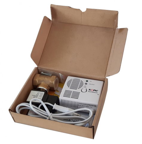 Centrale termice GN/GPL - Detector gaz metan + electrovalvă KOPH 3/4” – senzor metan 230V, alarmă acustică și vizuală, auto-reset și certificare BSI Kitemark