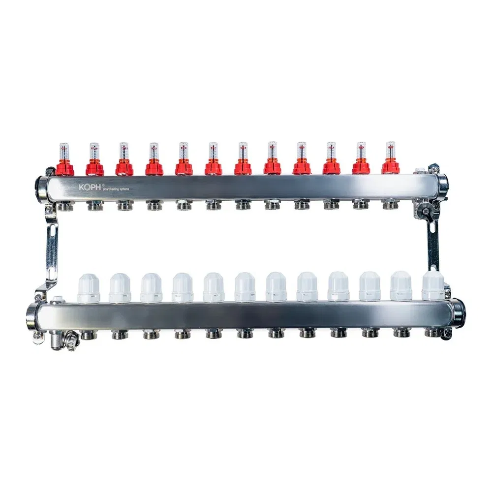 Distribuitor încălzire în pardoseală KOPH, 12 circuite, inox, racord 1”