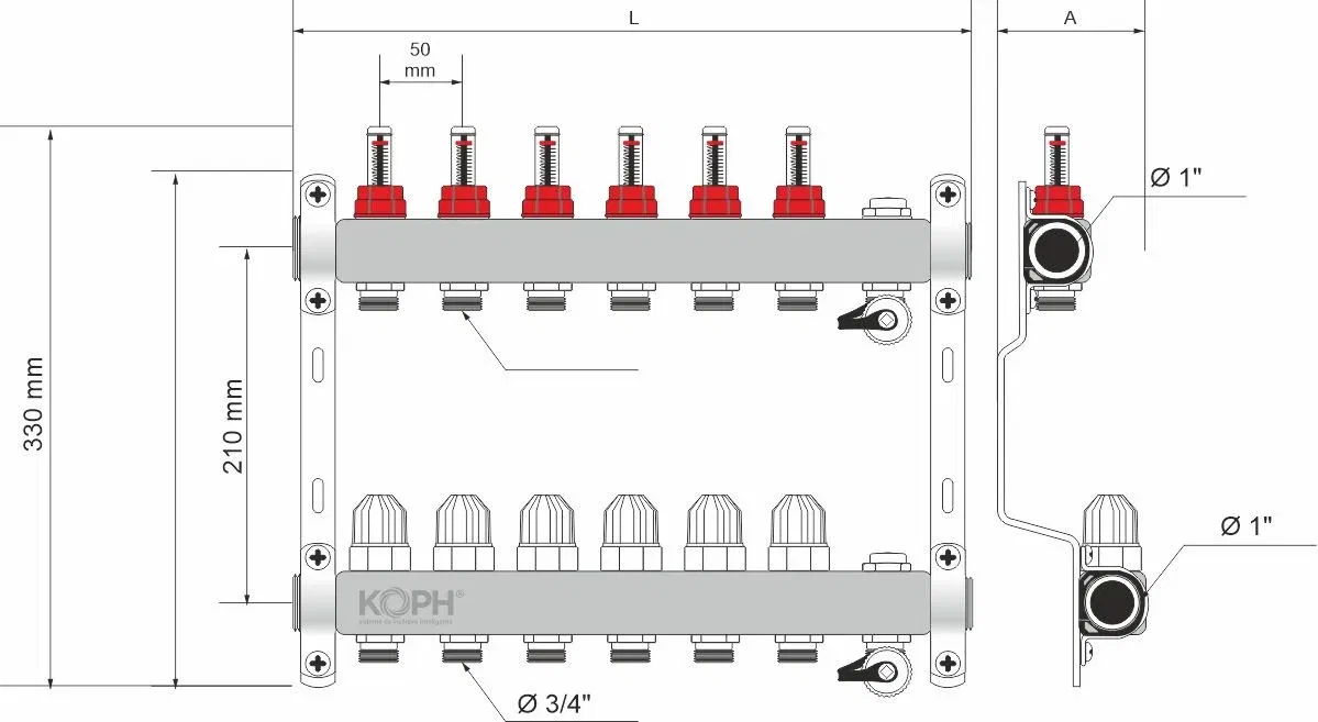 Distribuitor încălzire pardoseală KOPH 3 circuite inox 1” [1]