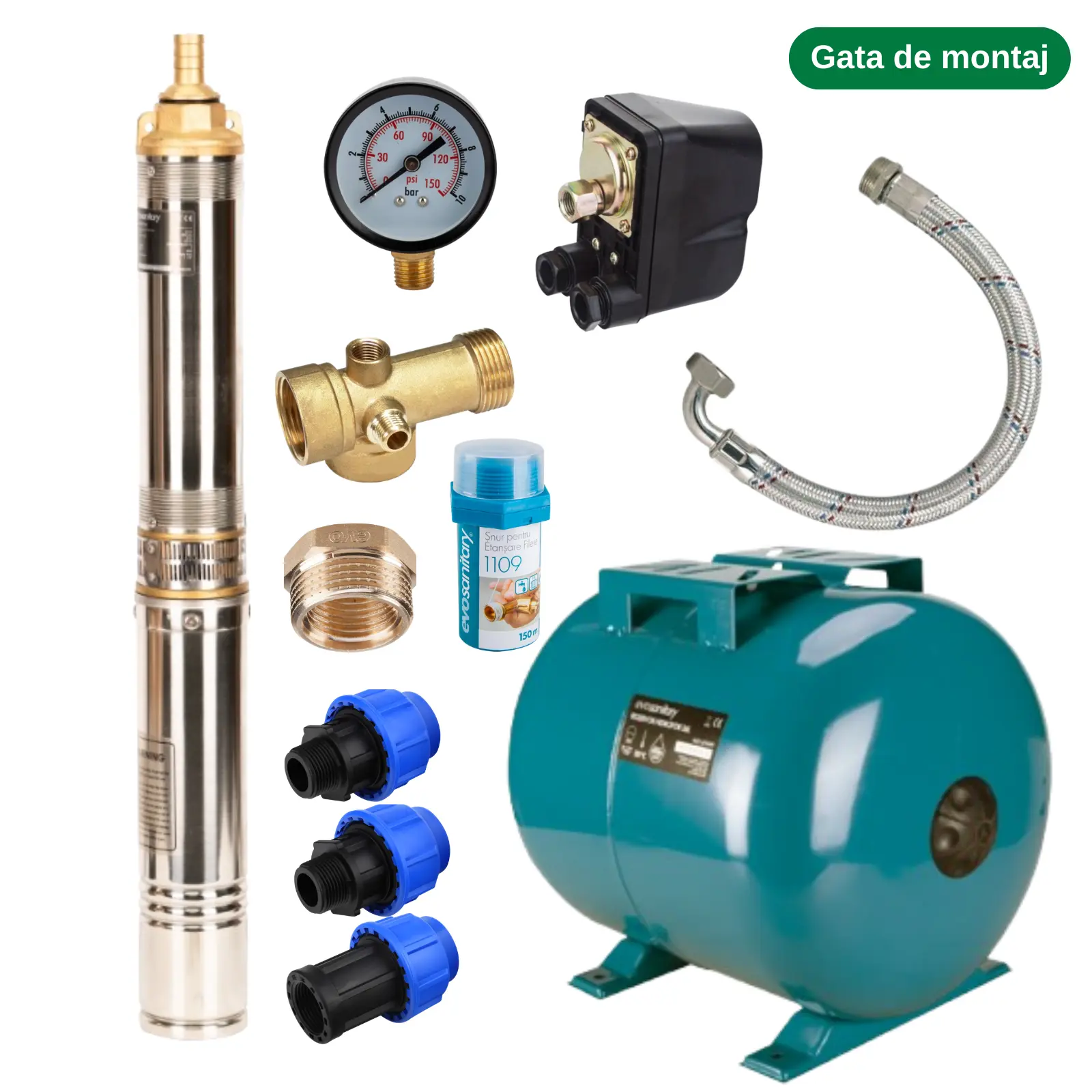 Pachete complete pompe submersibile - Kit Hidrofor 50L cu Pompa Submersibila 750W | Alimentare Apa Put